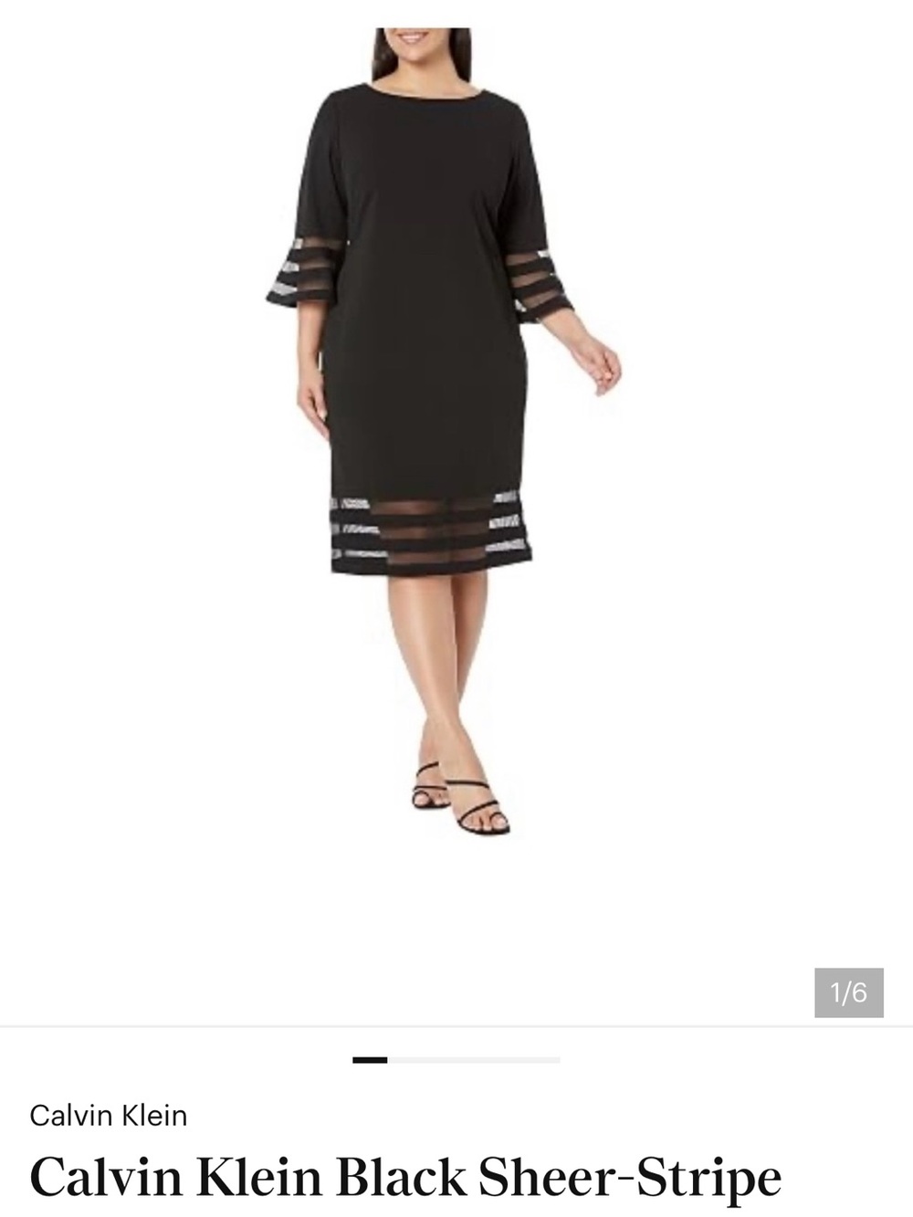 Calvin Klein Black Midi Dress with Sheer Stripe Accents